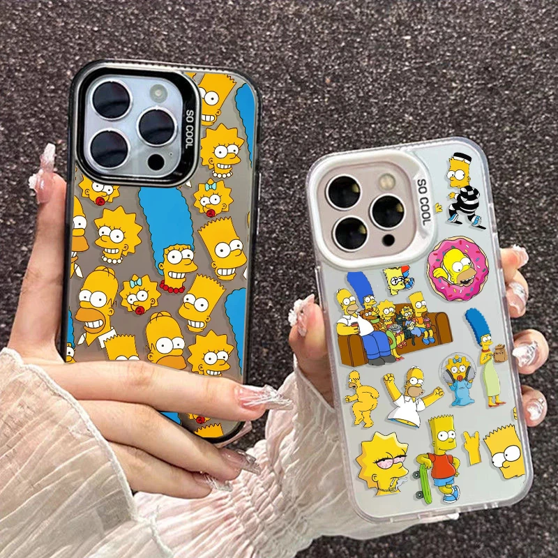 Etui na telefon Apple iPhone 15 14 13 12 11 MAX XR kolorowe posrebrzane wewnątrz etui śmieszne kreskówki Simpsons