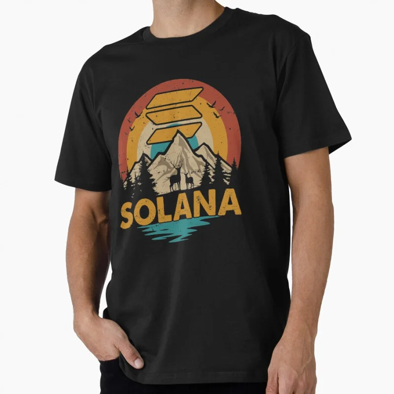 

Solana Coin SOL Vintage Retro Mountain Sunset Blockchain Cryptocurrency Gift T shirt for man Large size Tops mens clothes