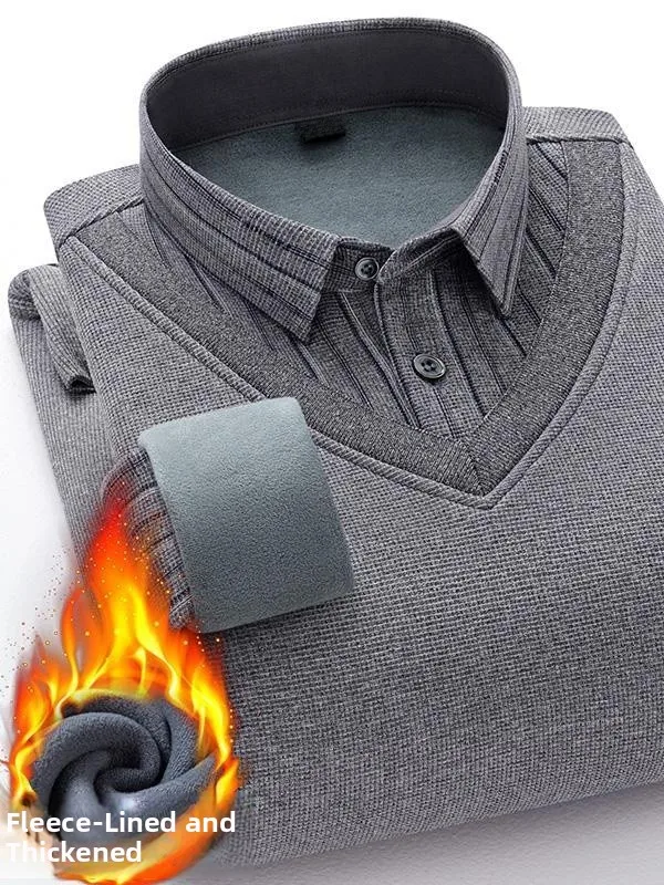 Kingsland Winter Thiened Fce Gefütterter Irt-Kragen-Strickpullover Herren Warm Long Sve Crew Ne Pullover Faionable So...