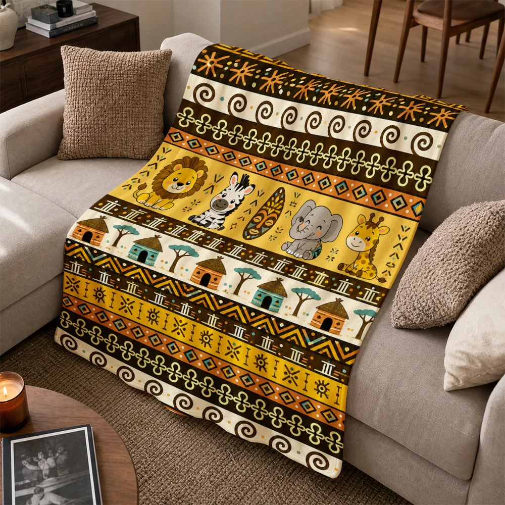Boho Tribal Safari Animal Print Geometric Throw Blanket Sofa Cover Ethnic Bohemian Global Living Room Decor Cozy Accent