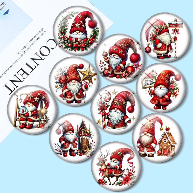 Cute watercolor valentine gnome 10pcs 12mm/16mm/18mm/30mm Round Photo Glass Cabochon 25mm Demo Flat Back Making findings