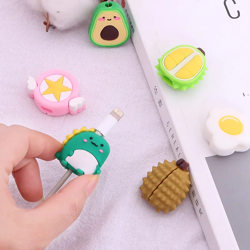 

New 1PC pentagram dinosaur avocado Fruit Charger cable Winder Cartoon Data Line Cord Cable Protector for iphone cable