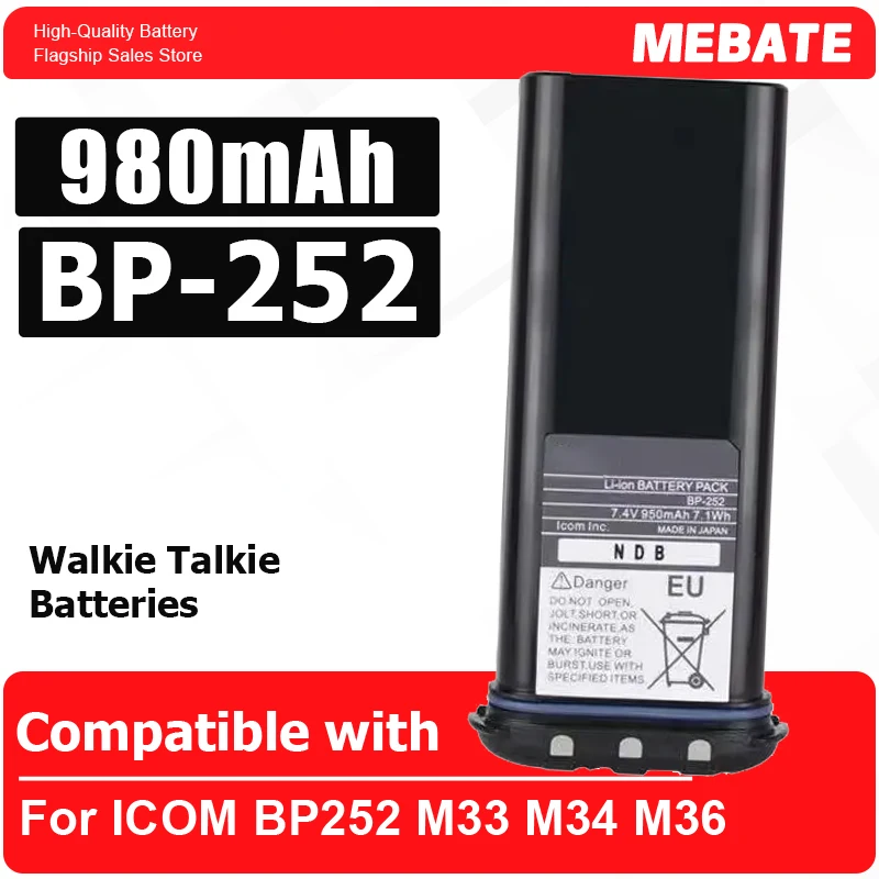 New BP-252 7.4V 980mAh For ICOM BP-252 IC-M33 IC-M34 IC-M35 M36 Walkie-talkie Battery