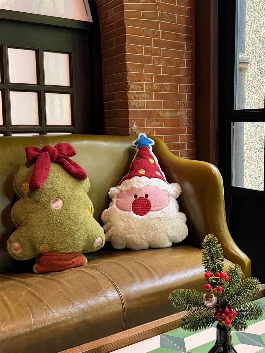 Christmas Tree Plush Pillow Cute Cartoon Santa Claus Decorative Cushion Sofa Home Festival Decoration Pillow Ornament