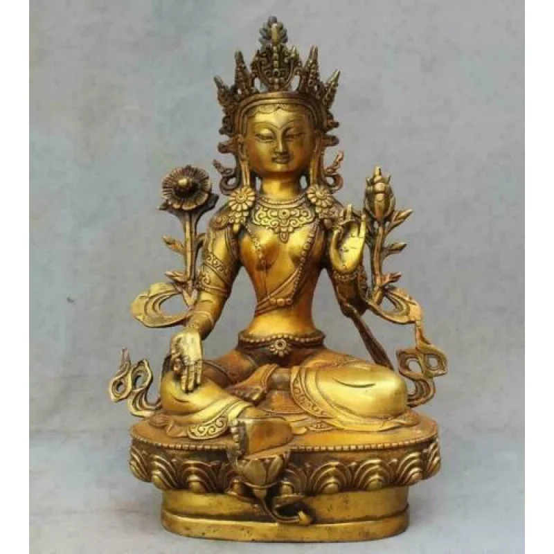 

Old tibet Buddhism Bronze linen green tara Bodhisattva Buddha statues.