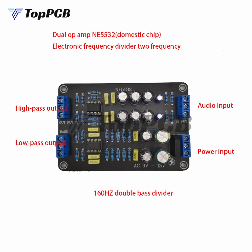 NE5532 Voorversterker Frequentieverdeler 160Hz 2 Kanaals Actieve Crossover Linkwitz Riley Filter Contrabasverdeler voor Eindversterker