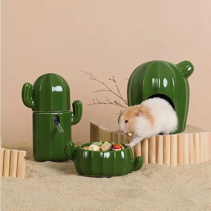 

Small Pet Cages And Habitats Ceramic Cactus Design Hamster Rabbit Guinea Pig Cage Accessories Pet Supplies for Rodents