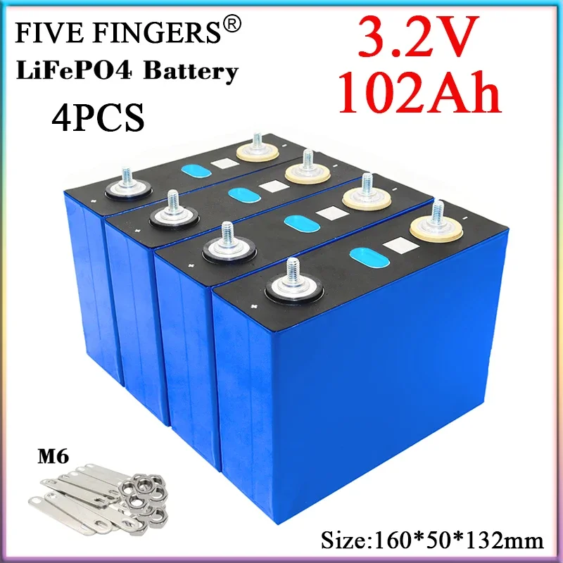 4PCS New 3.2V 102Ah LifePO4 Rechargeable Battery 3C High Current Cells DIY 4S 12V 24V E-Car RV Golf Cart Yacht Home Solar system