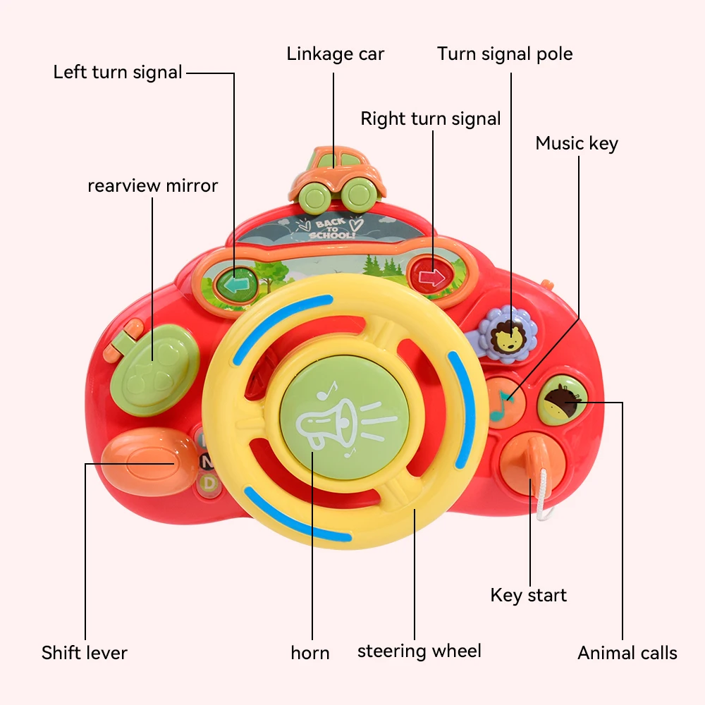 ของเล่นเด็กทารกจำลองการขับรถพวงมาลัยรถยนต์การ์ตูนไฟฟ้าคอนโซลของเล่นดนตรีไฟปริศนาของเล่นเพื่อการศึกษาปฐมวัย