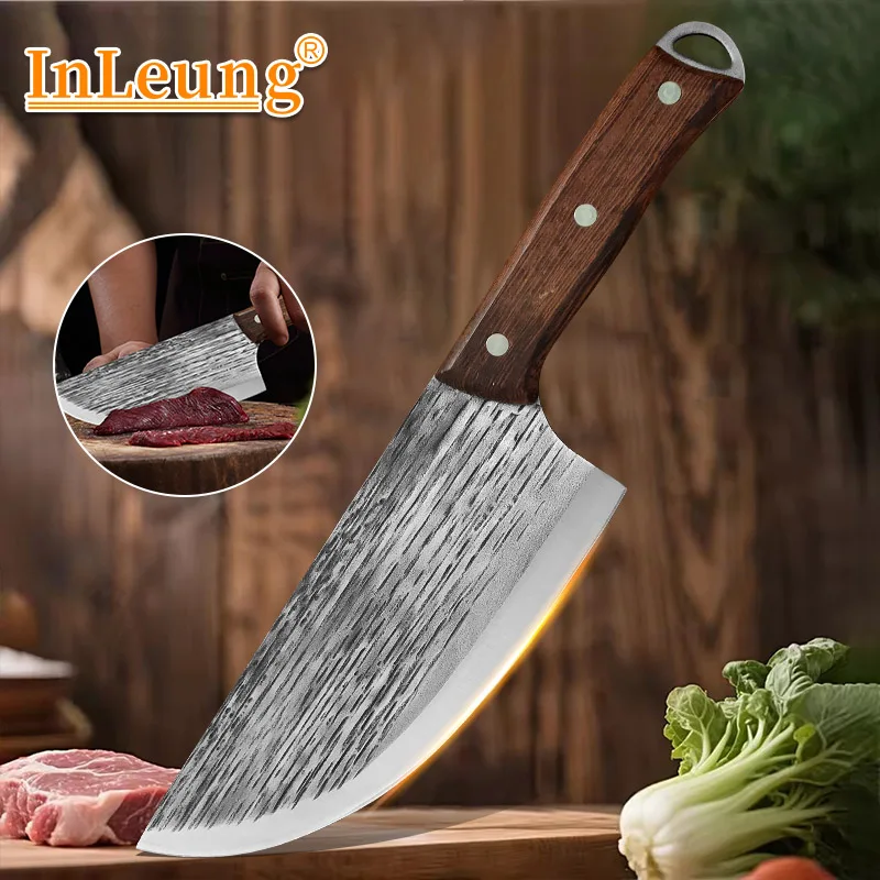 Forged Cleaver Butcher Knife Household Fruit Slicing Meat Wooden Handle Meat Chopping Vegetables Kitchen Knives for Cooking