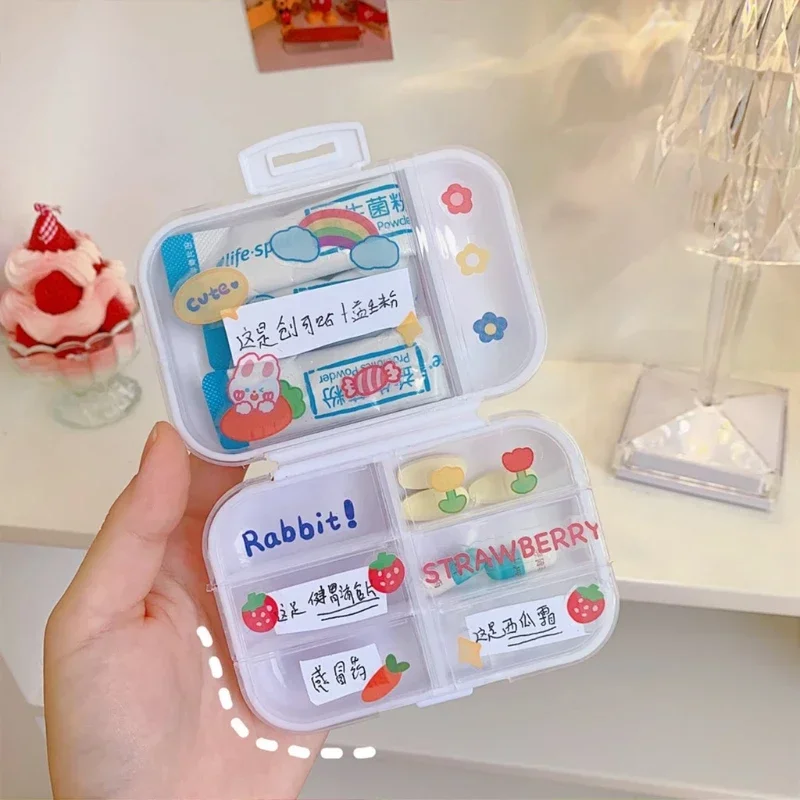 Portable Home Separate Medicine-Box Cute Travel Storage-Box Transparent Pill Box Mini Multi Grids Storage-Box Send Kawai Sticker