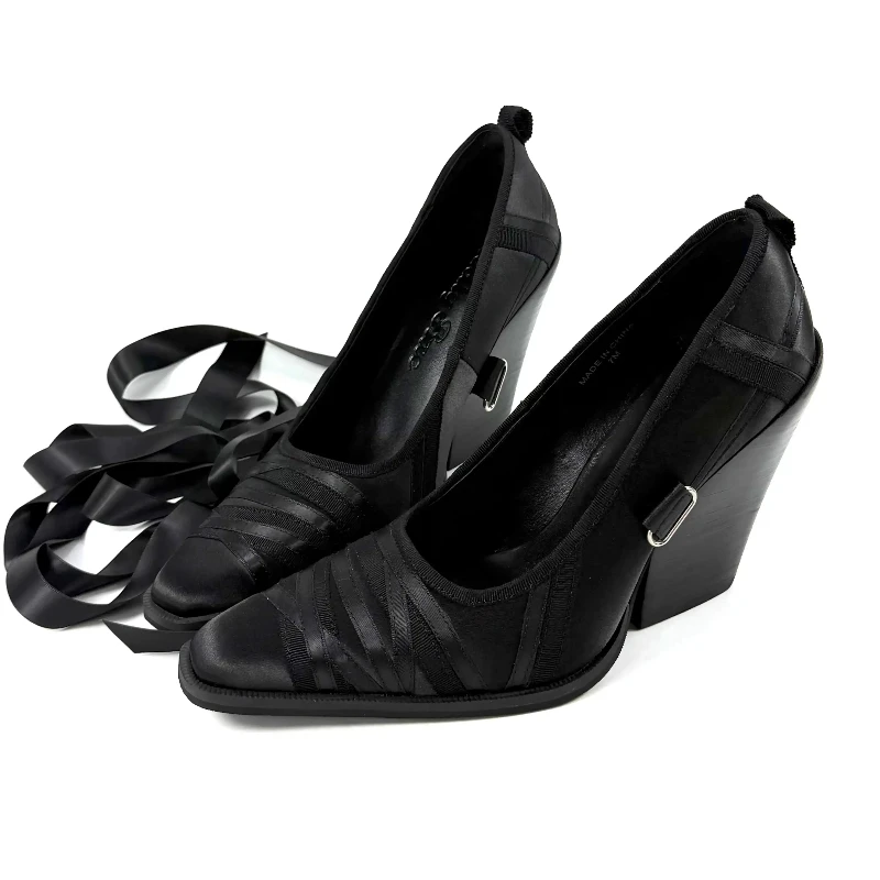 2026 New Gothic Dark Ballet Mary Jane Pumps, Square Toe Strap Chunky Heel Women Shoes, Y2K Dark Academia Daily Wear