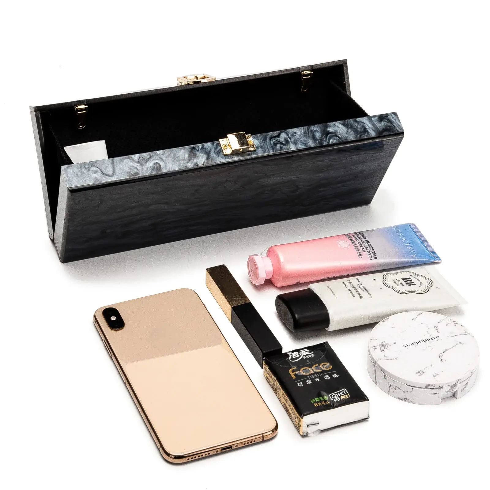 Acrylic Clutch Evening Bag for Women Long Pearl Black Acrylic Clutch Handbag for Dinner Party Wedding Female Flap Wallet Purse