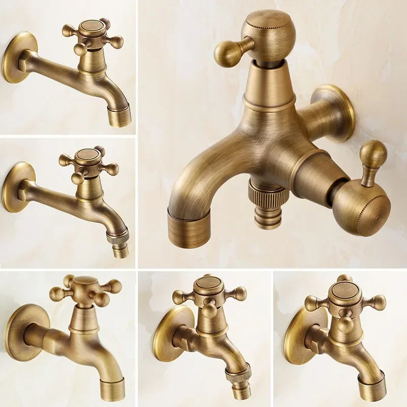 1pcs Long garden use Bibcock faucet tap crane Antique Brass Finish Bathroom Wall Mount Washing Machine Water Faucet Tap