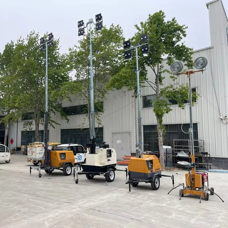 5m-7m Hydraulic Lift Emergency Light Tower Diesel Powered Genset White Emitting LED Lamp Trailer Portable Flood Light Plant