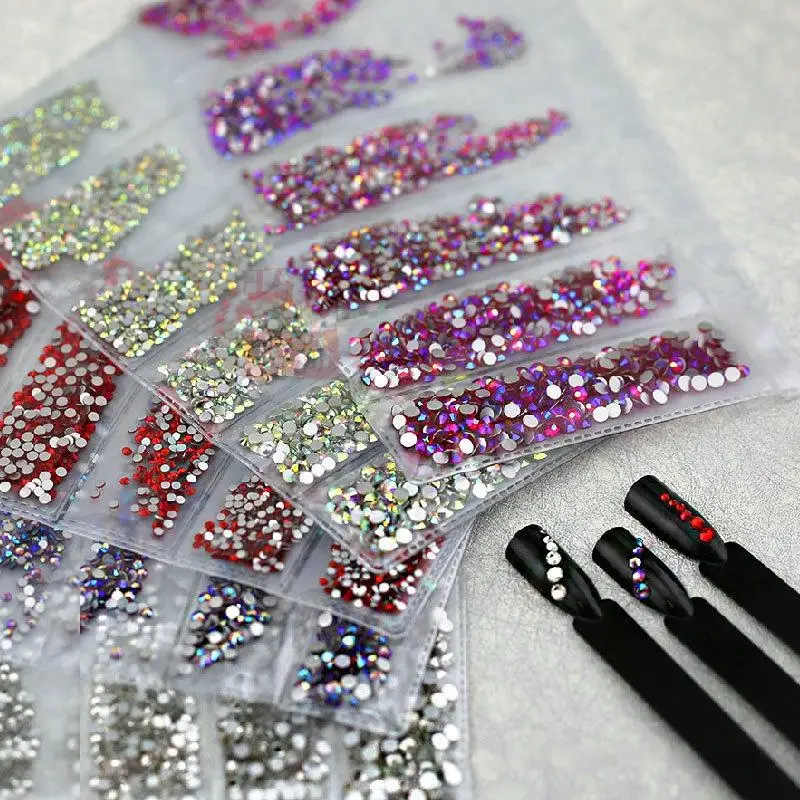 5-Grid Sub-Packaging DIY Nail Jewelry, Flat-Bottomed Diamond, Nail Accessories, Crystal Glass Nail Drill, Rhinestone