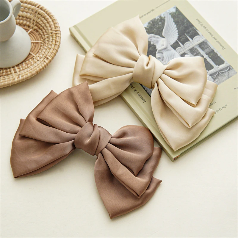 Satin Coffee Color Hairgrips Big Bow Hairpin For Women Girls Satin Trendy Ladies Hair Clip New Cute Barrette Hair Accessories