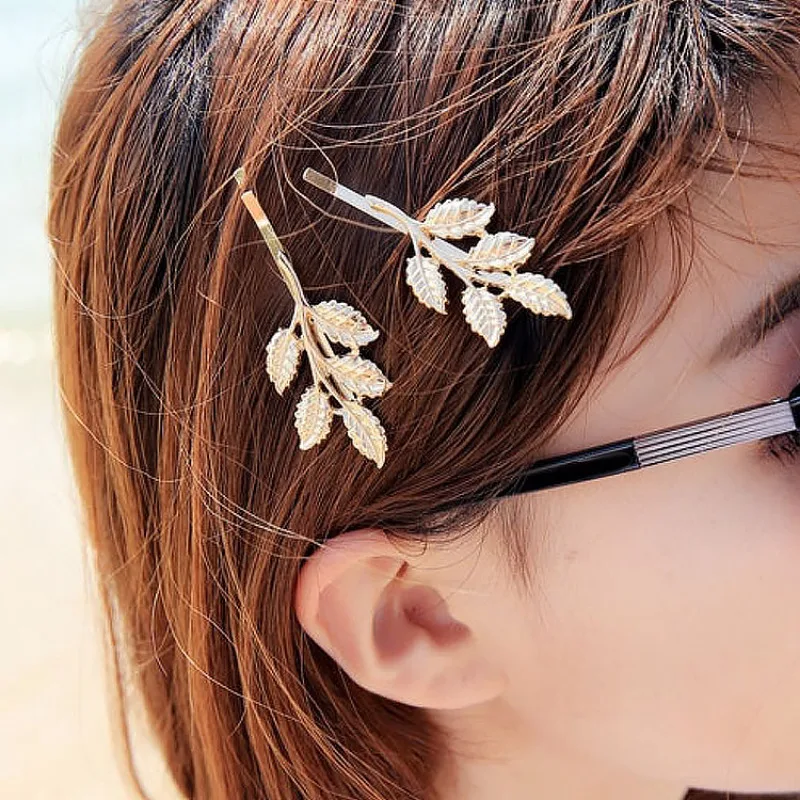 Woman Metal Leaf Hair Clips for Women Pearl Hairpins Beauty Olive Branch Golden Barrettes Bride Korean Hair Styling Accessories