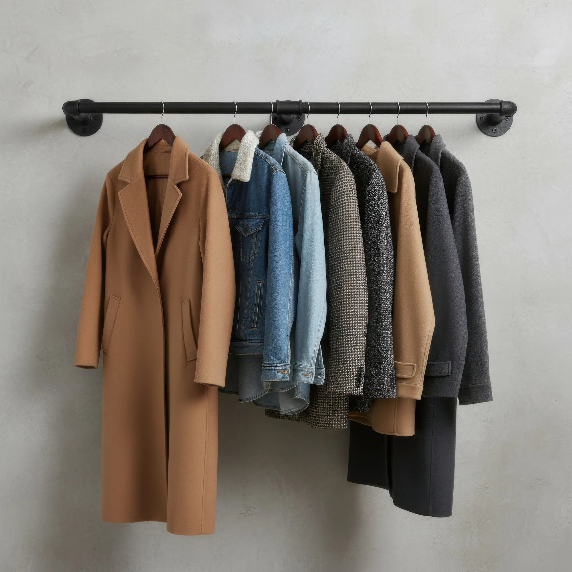 Industrial Pipe Clothes Rack, Heavy Duty Detachable Iron Garment Rack Wall Mounted, Rustic Saving Space Clothes Bar Hanging Rod