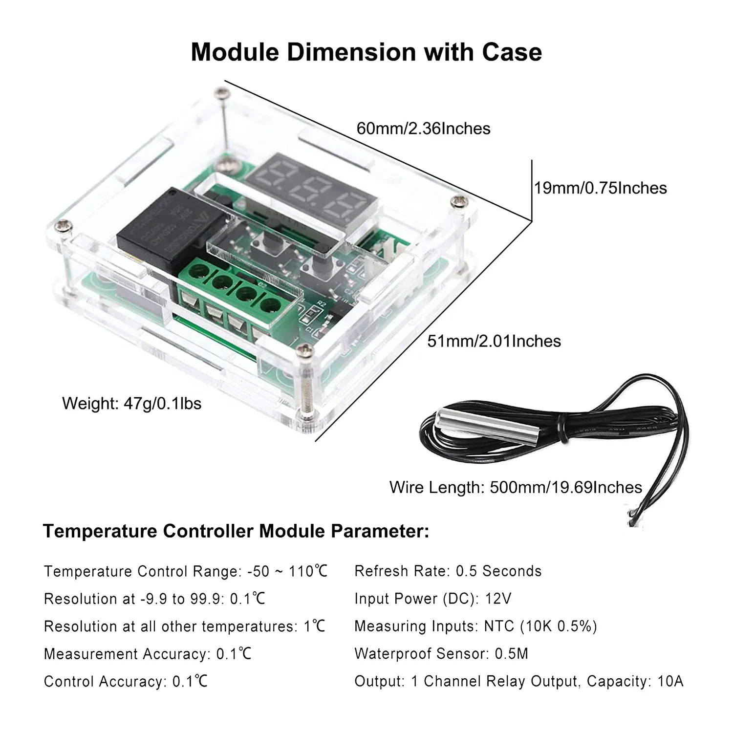 2 قطعة XH-W1209 12 فولت تيار مستمر LED عرض وحدة ترموستات رقمية مع غطاء مقاوم للماء