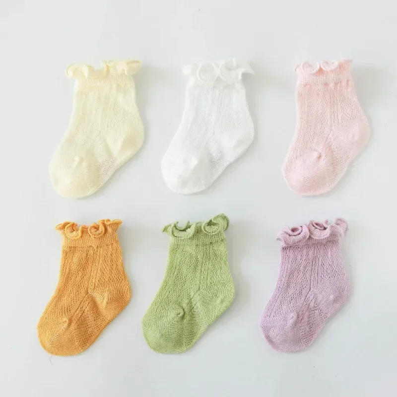 

Short Socks Solid White Girls Children Kids Cotton Lace Ruffle Princess AnklePink Blue Spring Summer Cute Frilly Socks Stuff