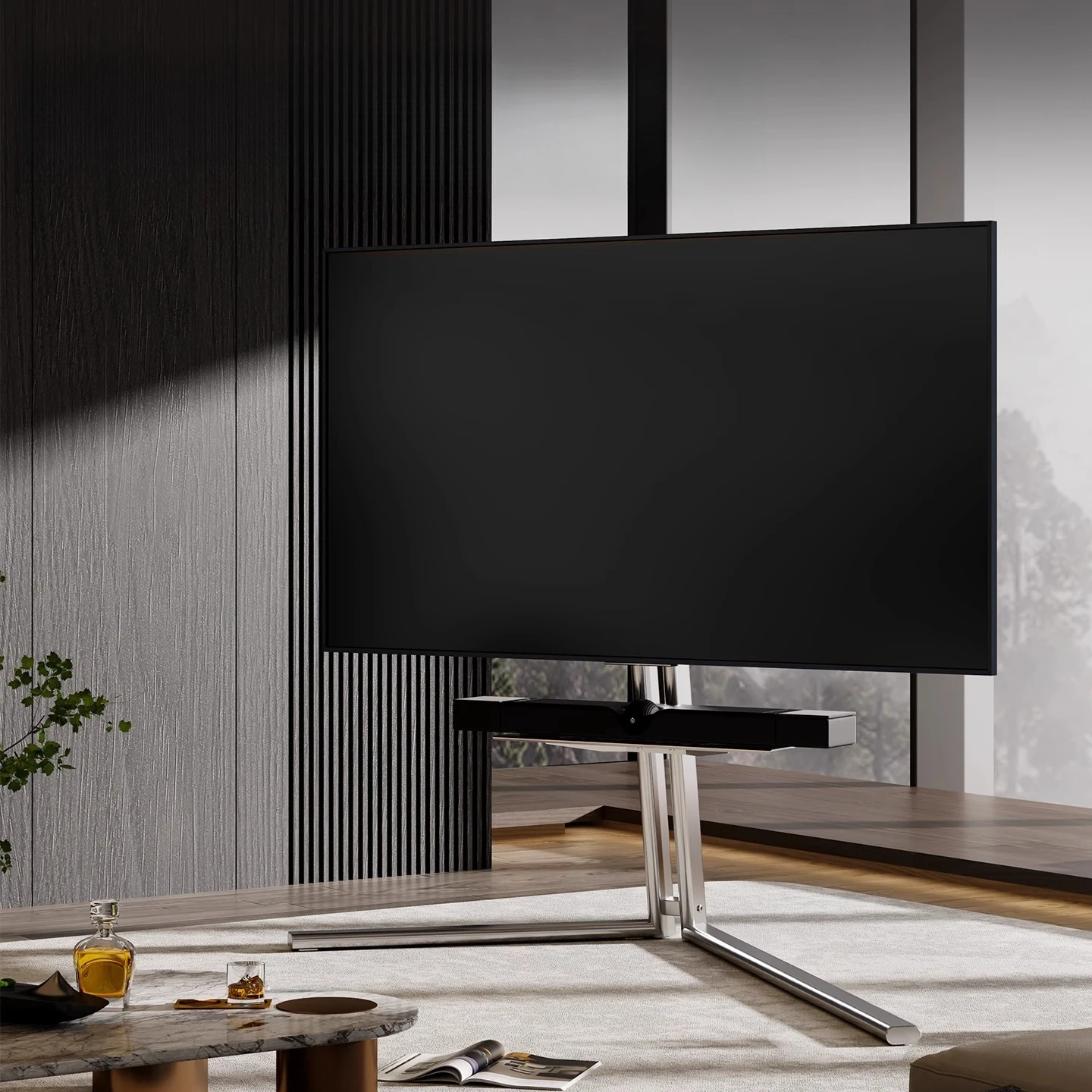 Movable TV cart, simple art cart, suitable for 40-75 inch universal floor bracket
