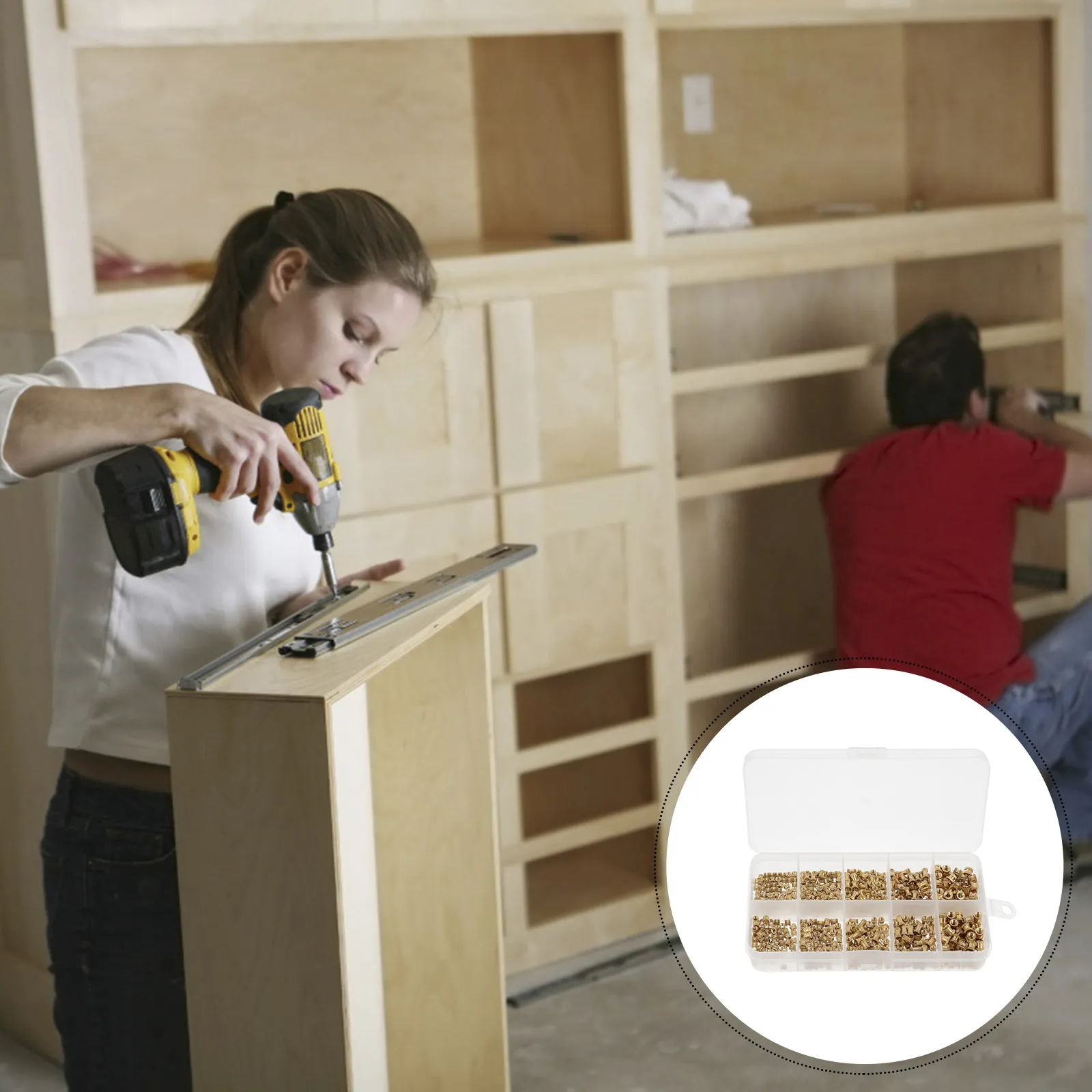 Threaded Furniture Inserts for Woodworkers to Secure Wood Panel Joints, 500 Pcs Golden Copper Knurled Fasteners