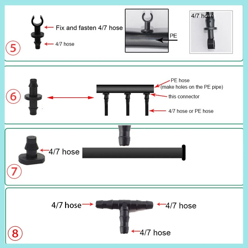 Garden Water Accessories 4/7mm Tube Tee Plug Barb Connector Gardening Hose Watering Drip Irrigation T Adapter Splitter