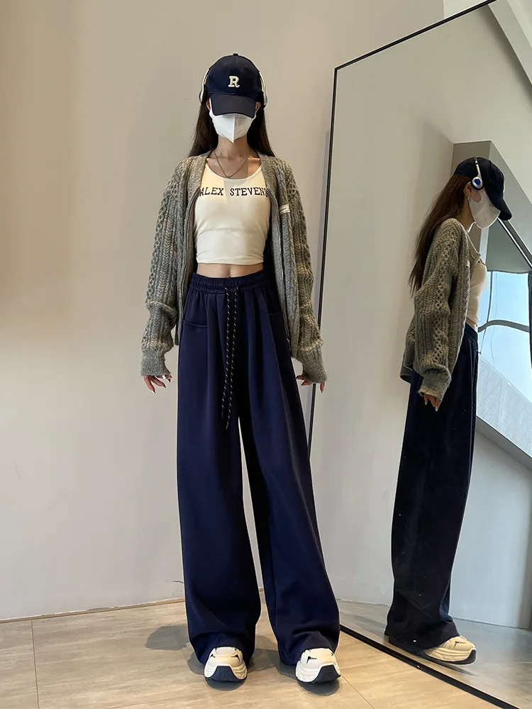 Pantalones de pierna ancha Reen Girls para mujer primavera Modal BF College plisados lechoso tierno melocotón personalizado pantalones con bandas ligeras neutrales