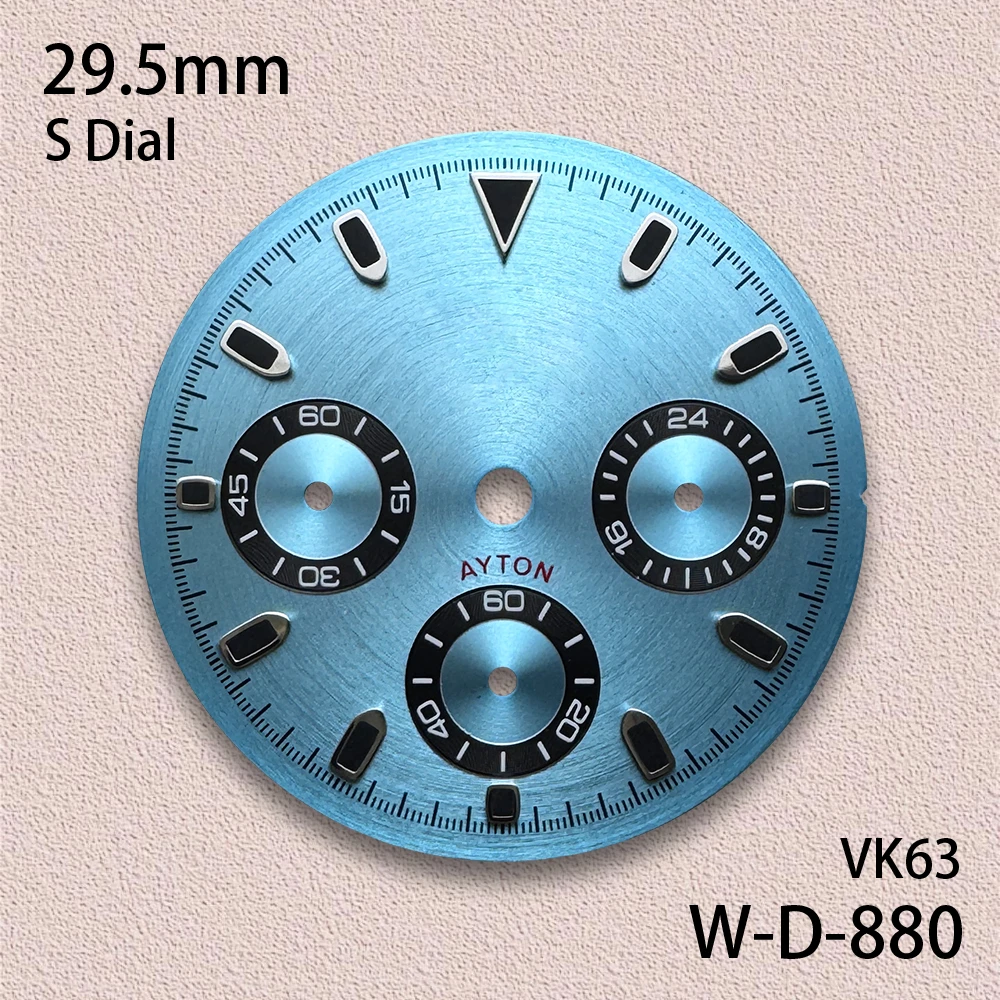29.5mm DTN Panda S Dial Suitable For VK63 Movement Green Luminous CD Pattern Quality Watch Modification Accessories