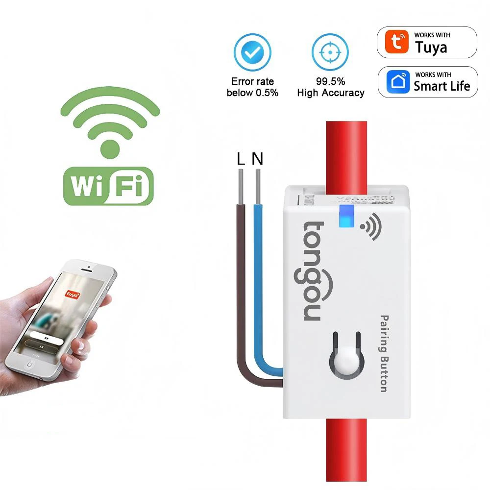 

Счетчик энергии Tuya Smart WiFi с мониторингом кВтч и функцией предоплачения 1-50 А Монитор энергопотребления/напряжения/тока в реальном времени