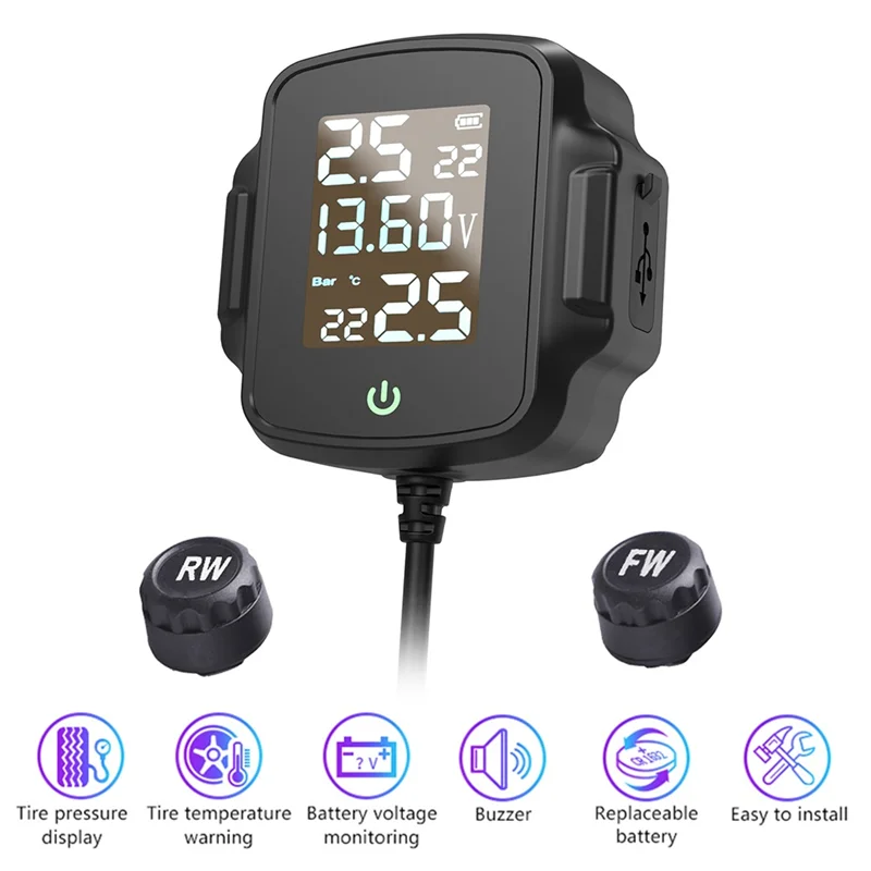 オートバイ-tpms-バイクタイヤ空気圧監視システムタイヤ温度警報システム-qc-30-usb-充電器付き