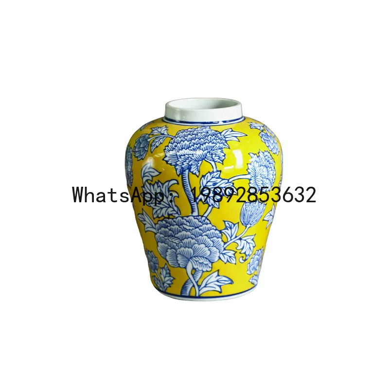 QQ Ceramic Vase Chinese Blue and White Porcelain Storage Tank General's Jar Flower Vase Pomegranate Flowerpot Home Decoration