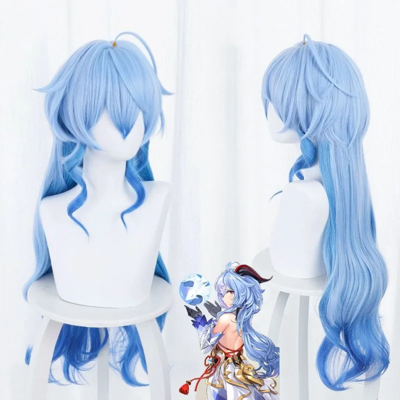 Ganyu Cos Long Curly Hair Halloween Masked Ball Role Play Headwear Oneness Gradient Wig Cover Anime Genshin Impact Character Wig