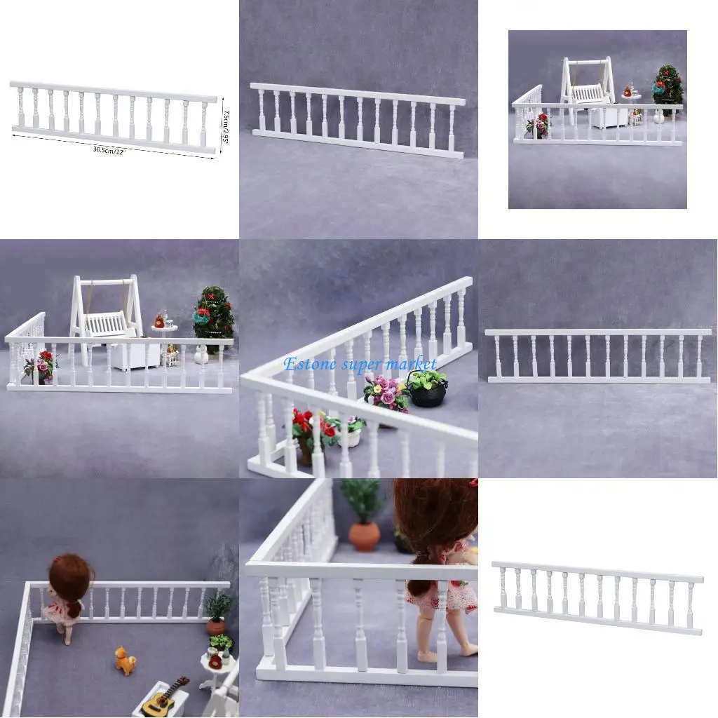 

090B 1:12 Dollhouse Balcony Fence Simulation Furniture Model Mini Fairy Garden Fence Children's Balcony Handrail Toy
