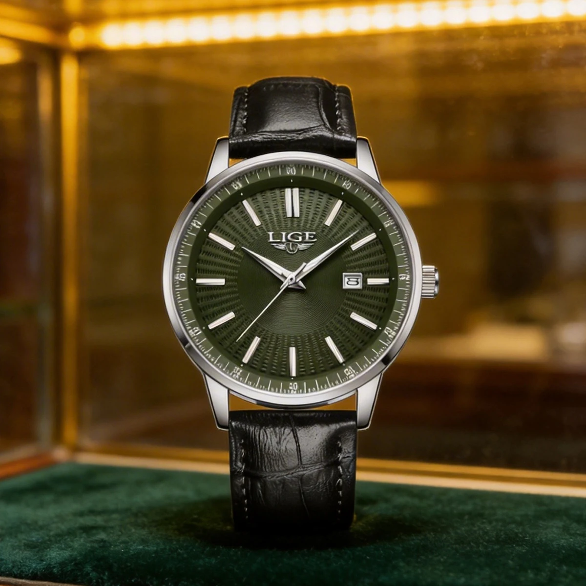 LIGE Top Brand Men's Watch Simple Business Waterproof Calendar Leather Strap Male Fashion Quartz Watches +Box