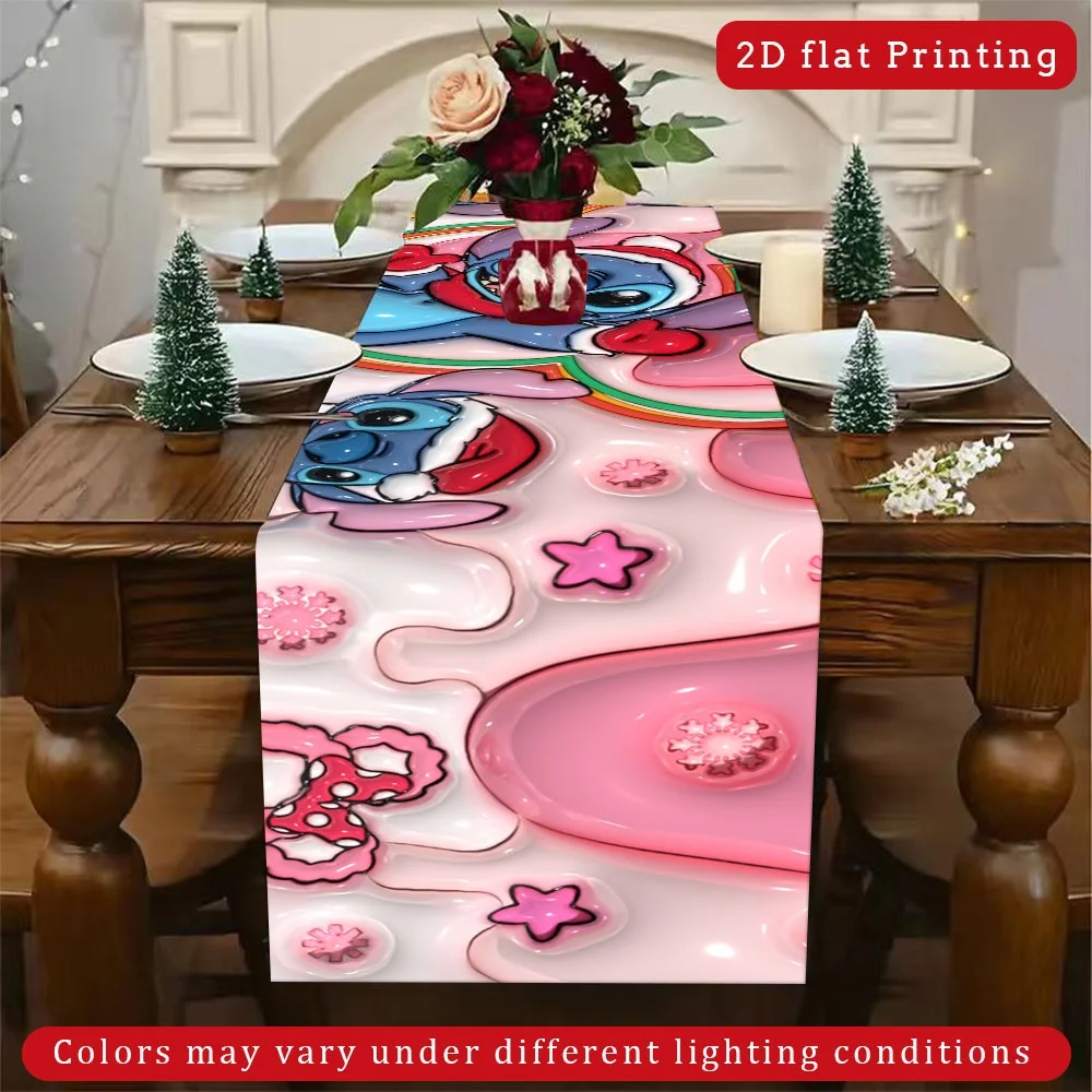 1 Piece of Stitch-Themed Table Runner, with a Base Color Printed with Stitch and Other Cartoon Elements, Suitable for Children's Rooms, Disney-Themed Parties, Etc
