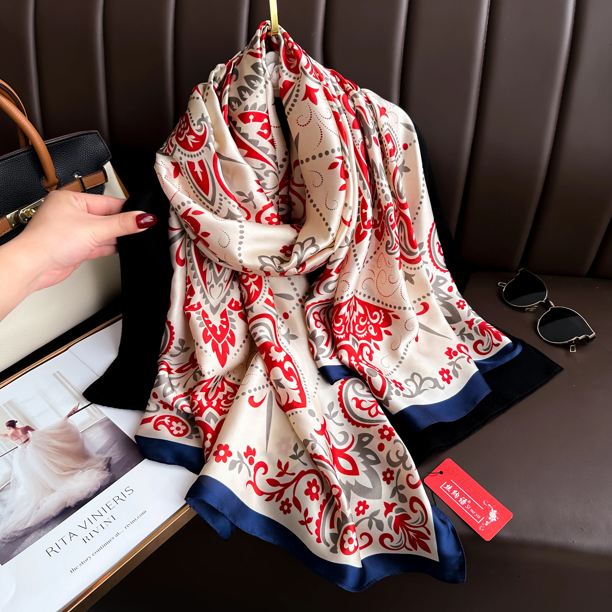 2024 180*90cm Luxury Brand Spring Summer Autumn Women Clothing New Fashion Color Matching Printed Silk Scarf Lady Shawl Turba