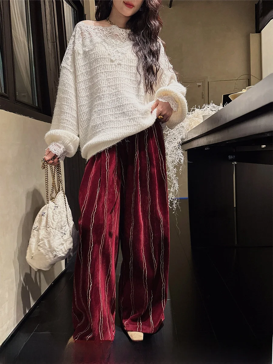 

Модные полосатые брюки с цветовыми блоками, широкие, для повседневной носки, с завышенной талией, укороченные, из нейлонового волокна