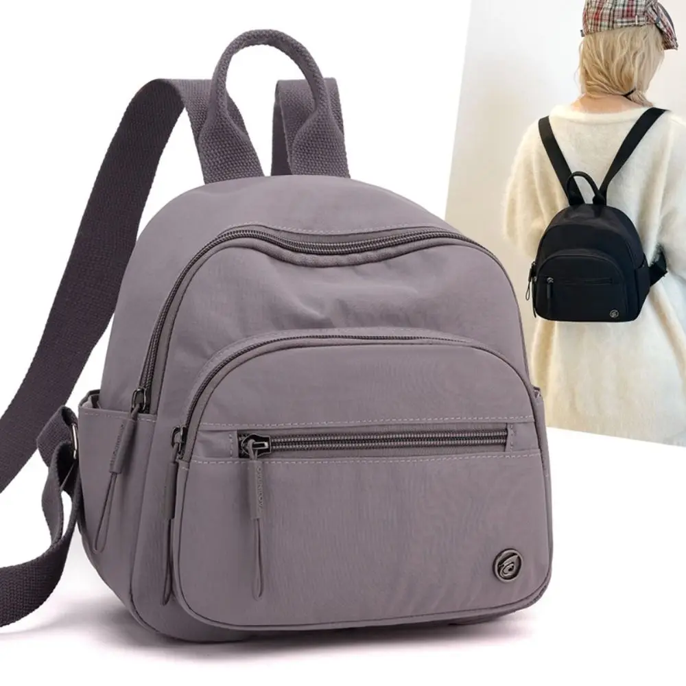 

Portable Women Nylon Backpack Lightweight Waterproof Multipockets Casual Backpack with Handle Solid Color