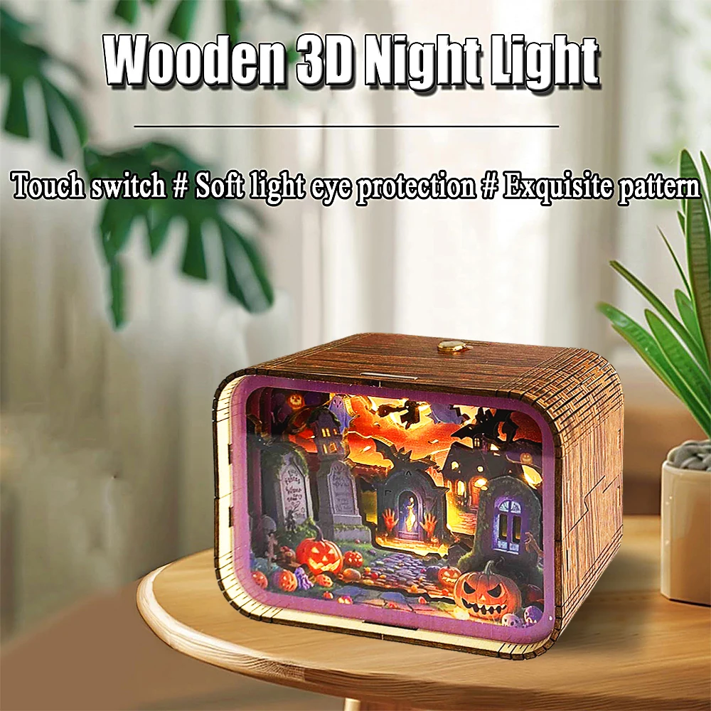 DIY Halloween 3D Wooden Book Nook Kit with LED Lights, Spooky Miniature Haunted House Model, Halloween Decor - Image 2