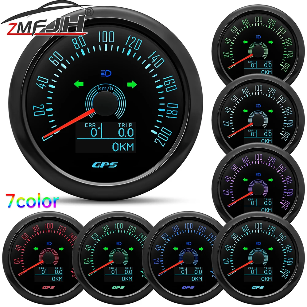 85MM GPS Speedometer 7 Color Backlight Speed Gauge With GPS Antenna For Motorcycle Marine Boat Car Truck Speed Meter12V 24V