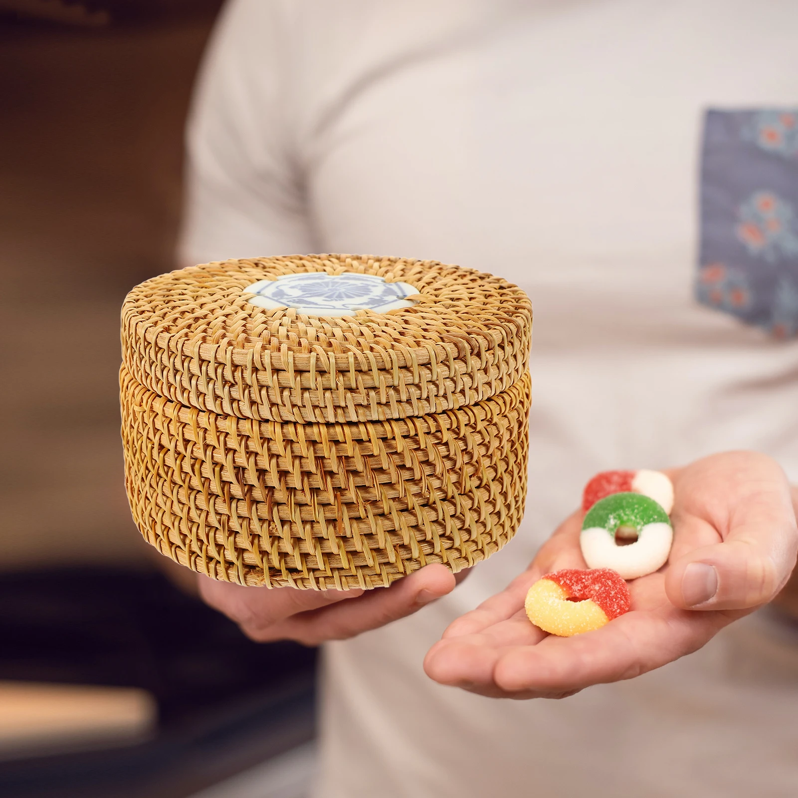 

Rattan Woven Round Nut Dish Storage Container Rattan Dried Fruit Box Dry Fruit Box Kitchen Home Decor Easy Clean
