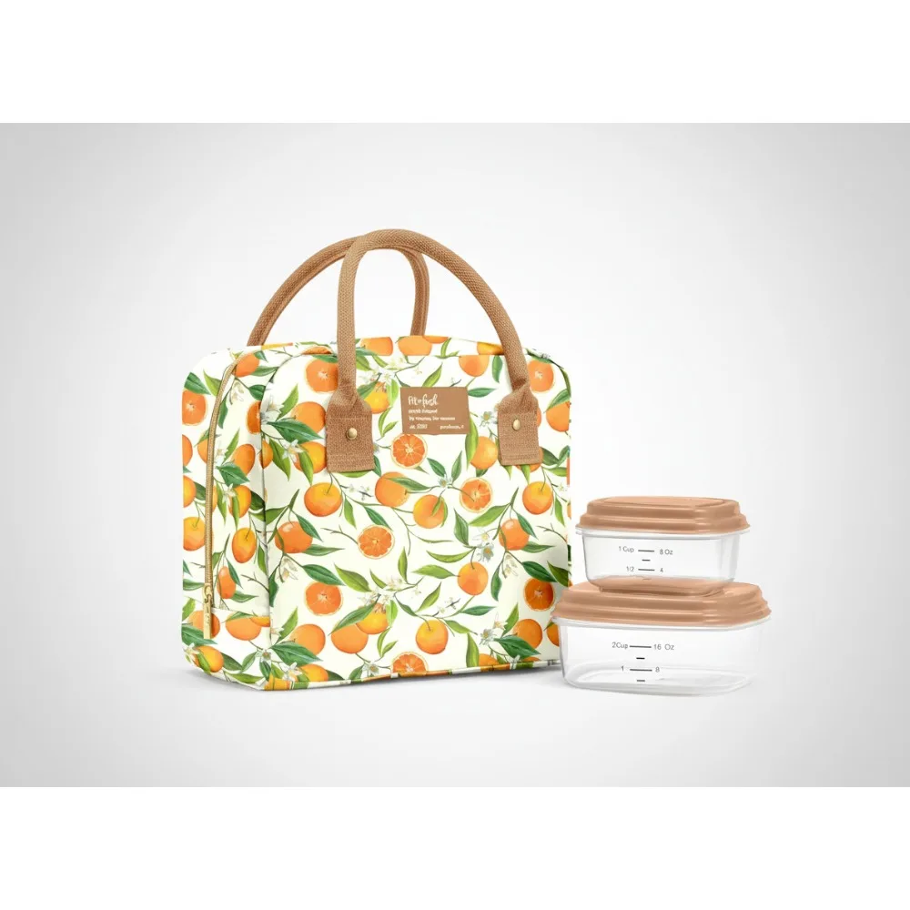 

Insulated Large Lunch Bag for Women with Containers - Leakproof, Stain Resistant, Spacious Work Tote in Orange Blossoms