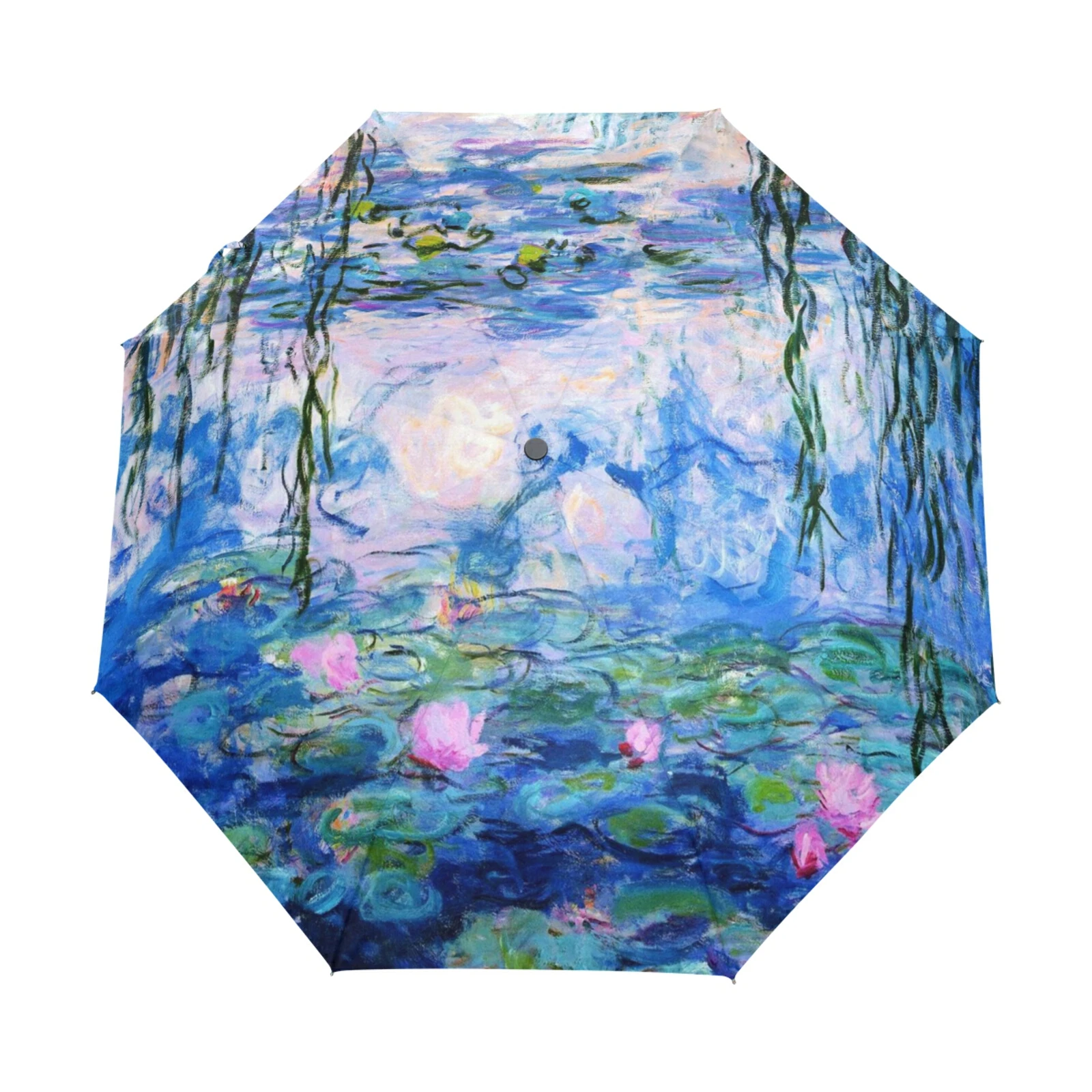 

Famous Oil Painting Art Travel Portable Umbrella Rain Women Three Folding Fully Automatic Umbrella Parasol Inside Black Coating