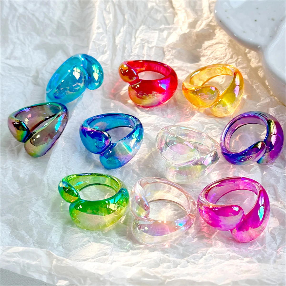 Sweet Summer Mutilcolor Shiny Acrylic Resin Geometry Oval Cross Open Rings For Women Girls Korean Stacked Ring Travel Jewelry