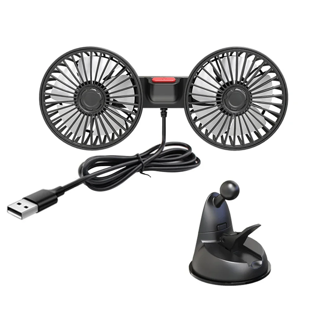 

USB 5V Auto Ventilation Fan Dual Head Car Suction Cup Fan 360 Degree Rotation Adjustable 3 Speeds Car Electrical Appliances