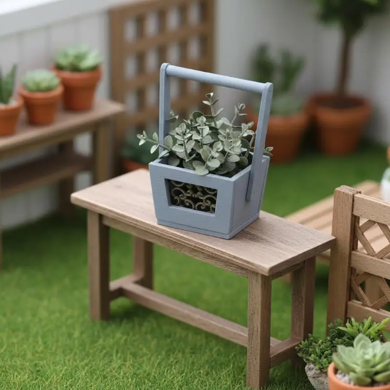 

SU 1Pcs Simulation Furniture Flowerpot Dollhouse Miniature Retro Mini Wooden Hollow Portable Flowerpot For Doll House Decoration
