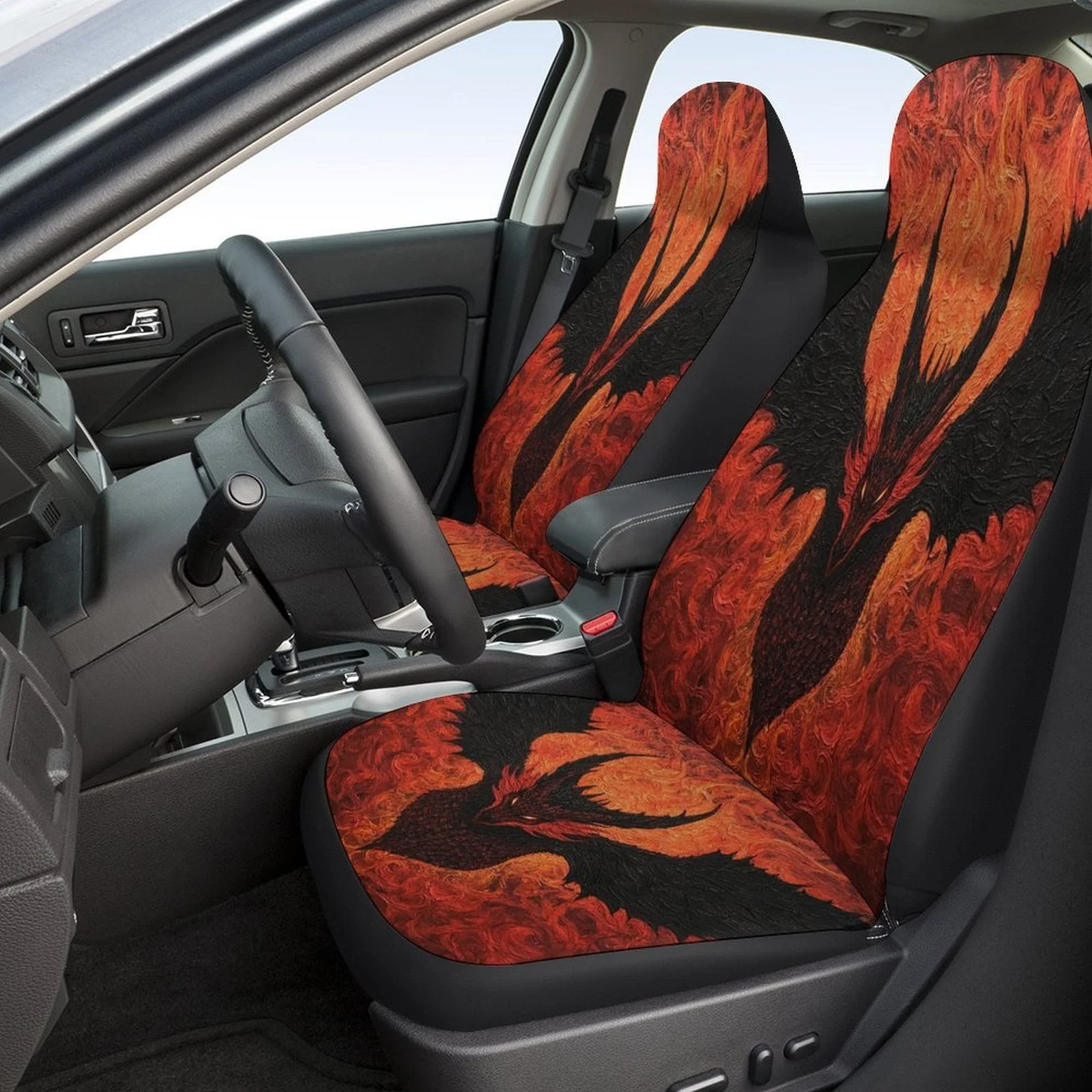 Flame Dragon Designed Car Seat Covers Set For Most Cars, Trendy Personalized Novelty Decorative Car Seat Protector Covers Full S