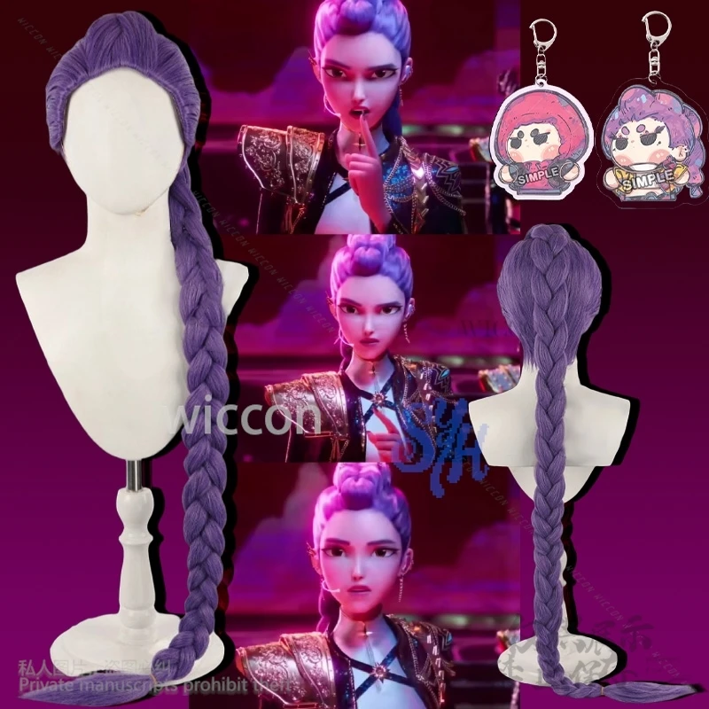 Película de Anime Kpop Demon Korea Cosplay Rumi Girls Group Huntrix Hot Idol pelucas de cola de caballo púrpura Jirai Kei Girls peluca de calor Halloween